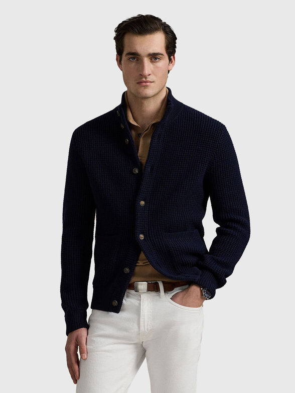 Waffle knit wool-cotton cardigan - 1