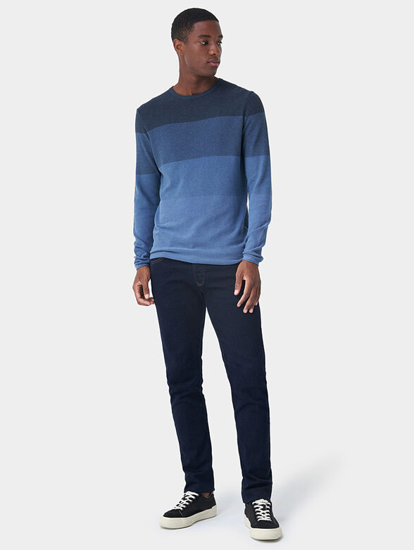 Blue sweater with bar stripe effect - 1