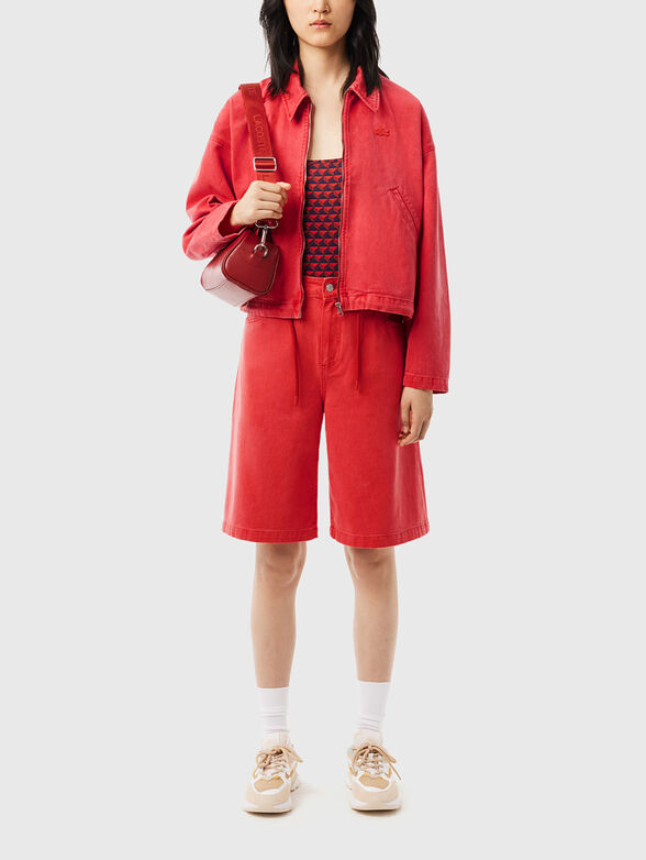Red denim jacket with zip - 2