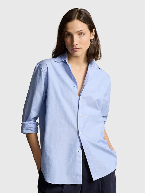 Cotton shirt with elongated back hem - 1