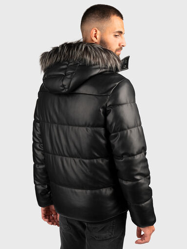 Padded black eco leather jacket - 3