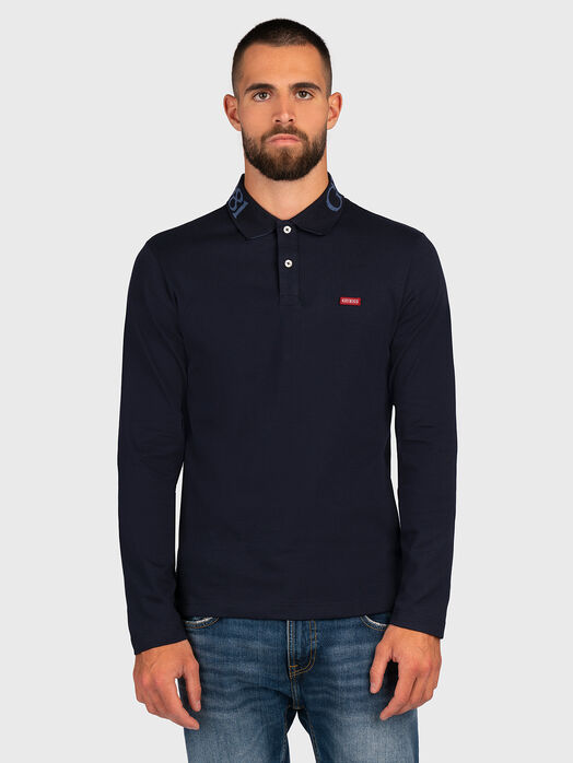 Long sleeve polo-shirt in dark blue color