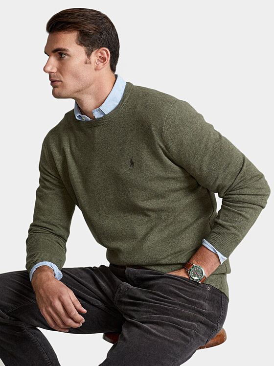 Пуловер от мерино вълна в зелен цвят - 1