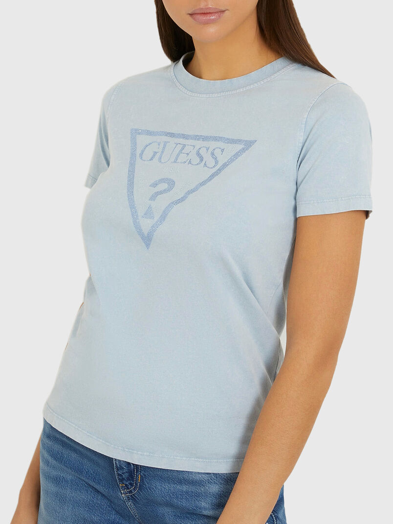 Crystal embellished T-shirt in blue - 3