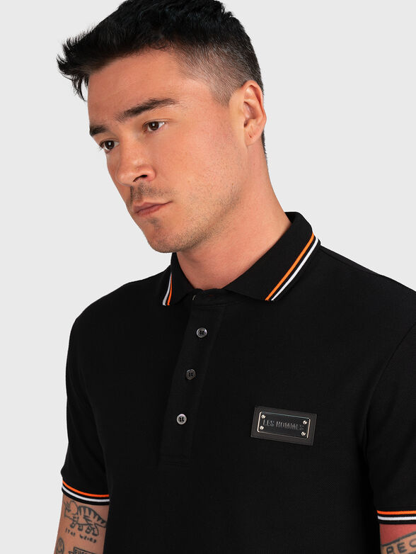 Black cotton polo shirt with logo patch - 4