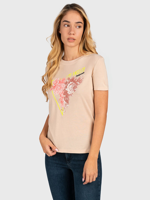 T-shirt with floral print and logo in neon color - 1