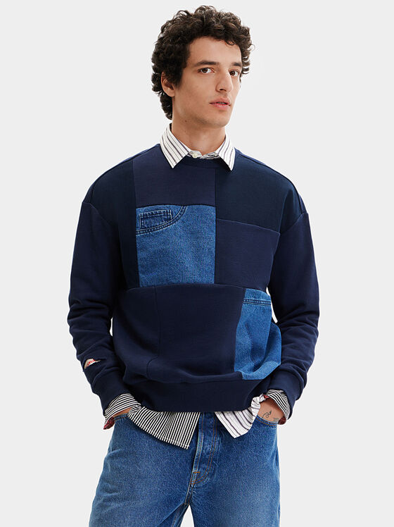 Blue sweatshirt with patchwork effect - 1