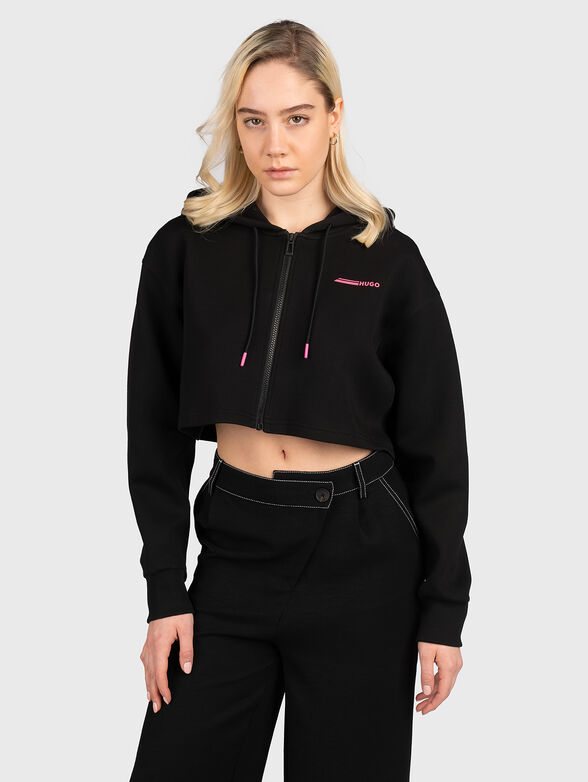 Black cropped sweatshirt with hood - 0