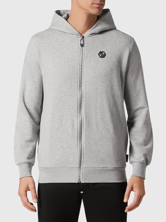 Cotton blend sweatshirt with zip and hood - 1