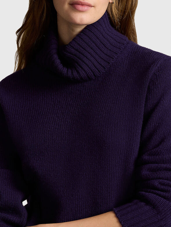 Purple wool sweater with polo collar - 4