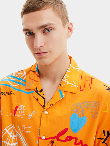 Orange shirt with colorful print - 4