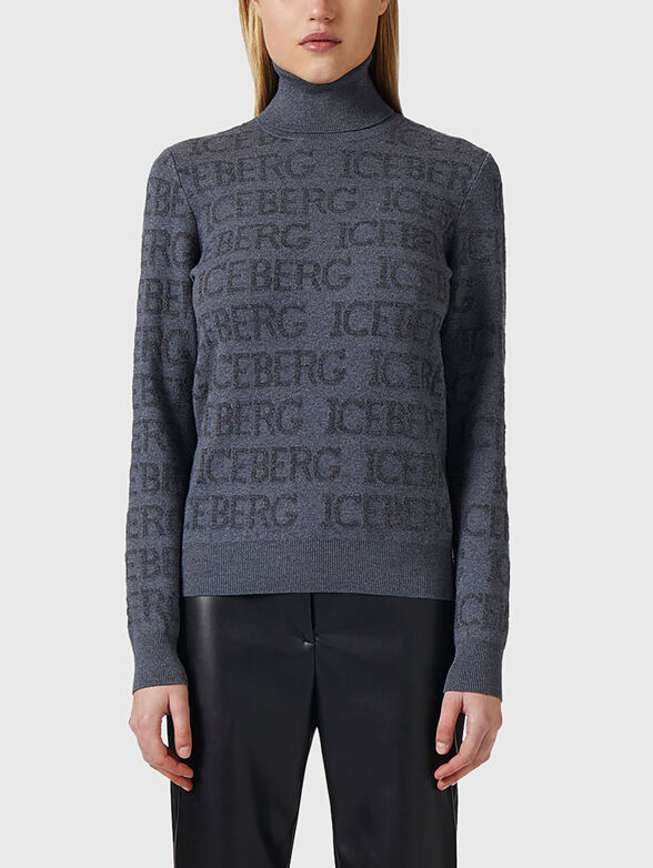 Wool blend sweater with monogram logo - 1