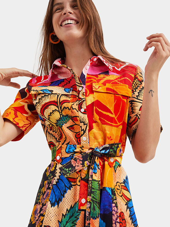 Shirt dress with multicolor print - 4