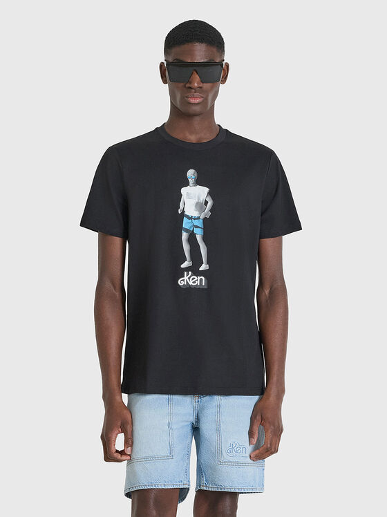 Black cotton t-shirt with print - 1