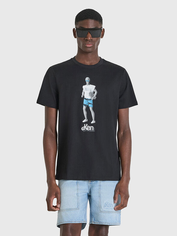 Black cotton t-shirt with print - 1