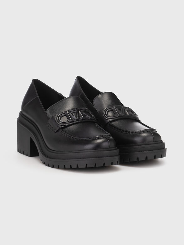 Black leather loafers with heel  - 2