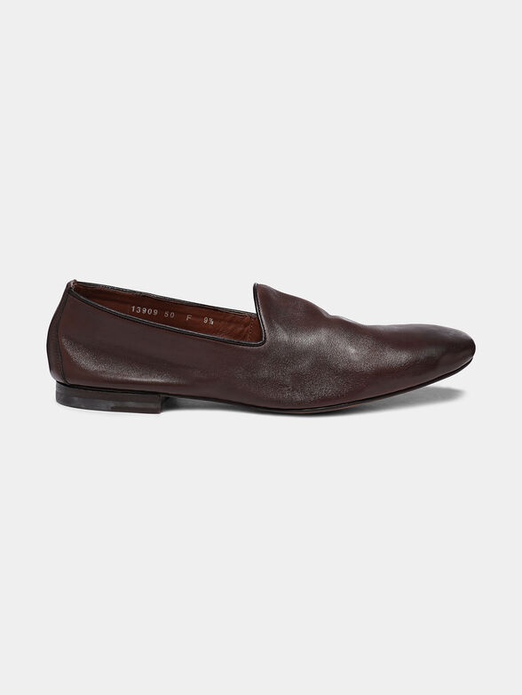Leather slip-on shoes in brown color - 0