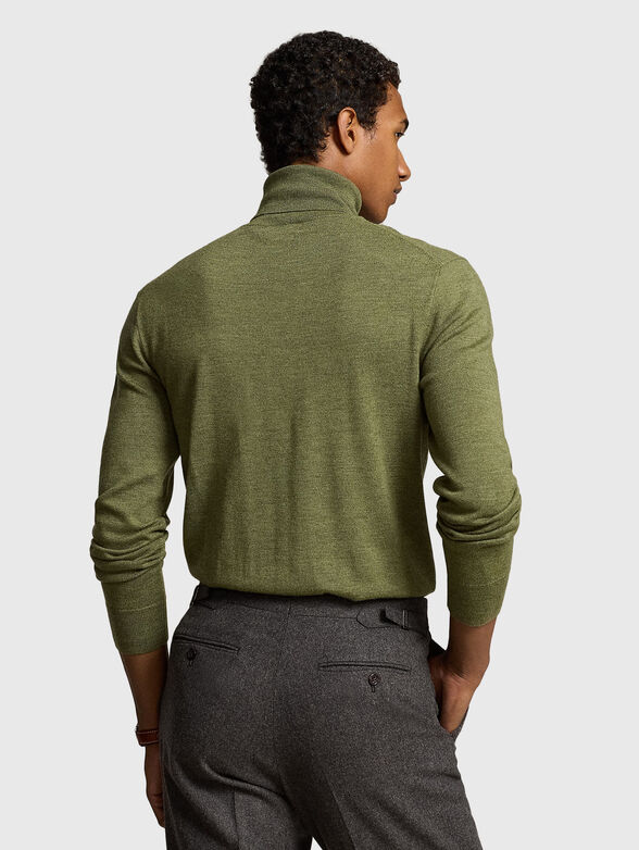 Green wool sweater with polo collar - 3