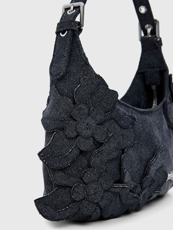 Small floral appliqué denim bag - 5