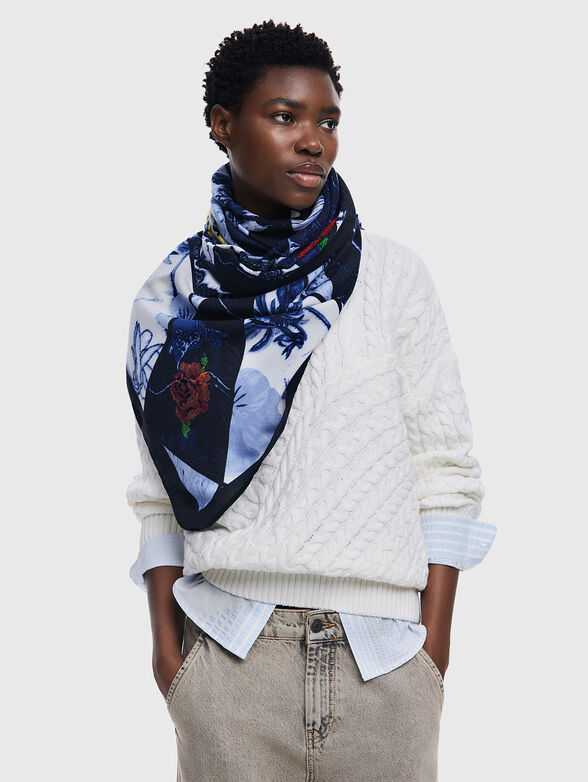 Scarf with abstract print and floral accents - 1