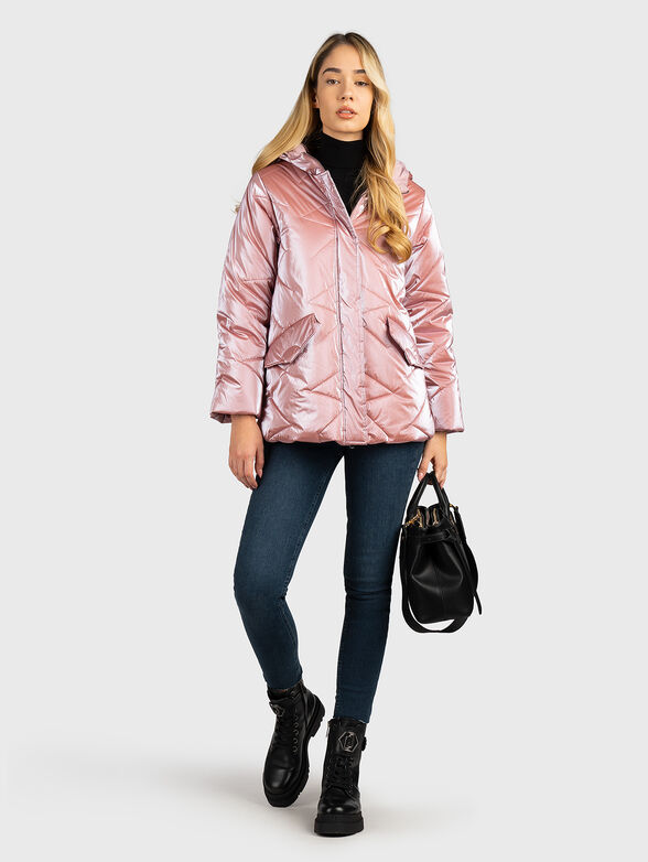 Padded pink jacket with faux fur hood - 2
