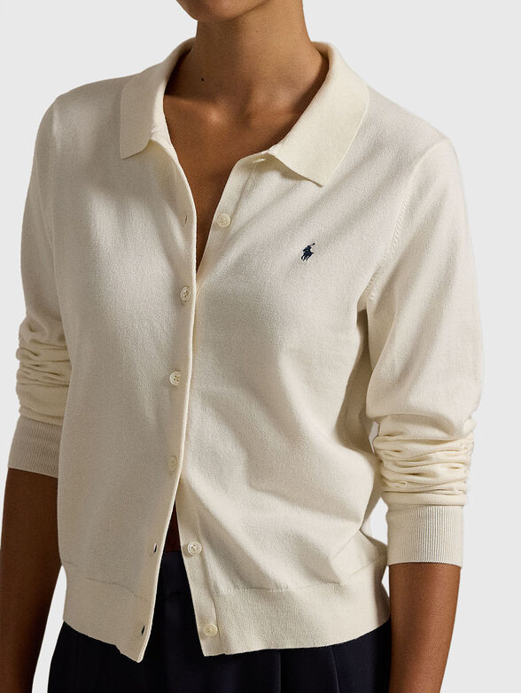 Ecru cardigan with embroidered logo - 4