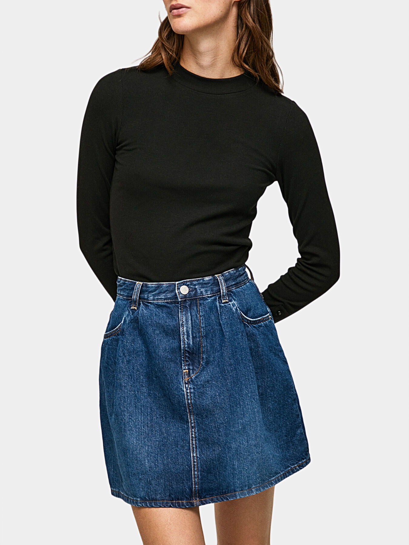 Black blouse jean skirt outlet