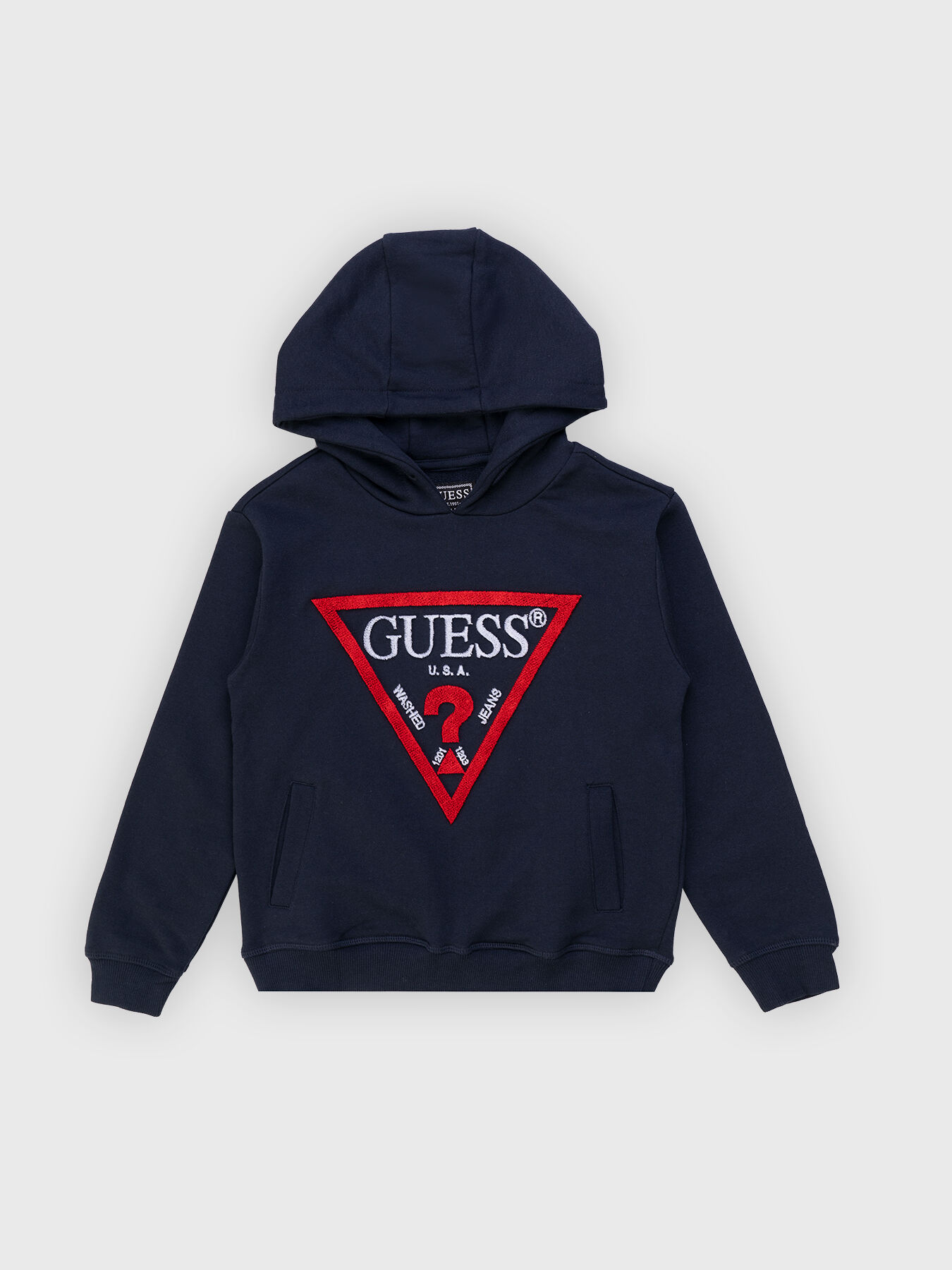 Dark blue sweatshirt with triangular logo brand GUESS Globalbrandsstore en