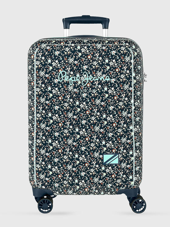 Navy blue suitcase with floral print - 1