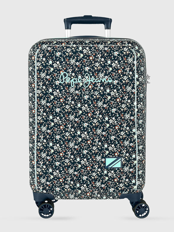 Navy blue suitcase with floral print - 1