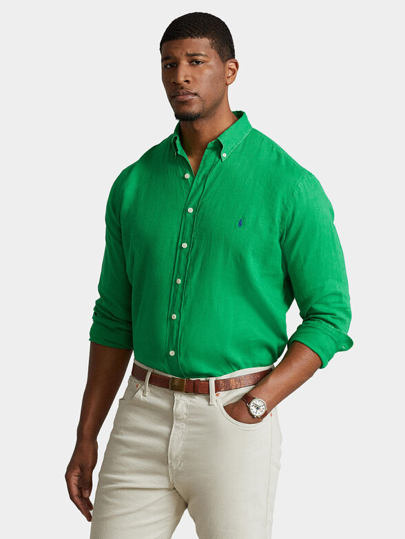 Green shirt with logo embroidery - 1