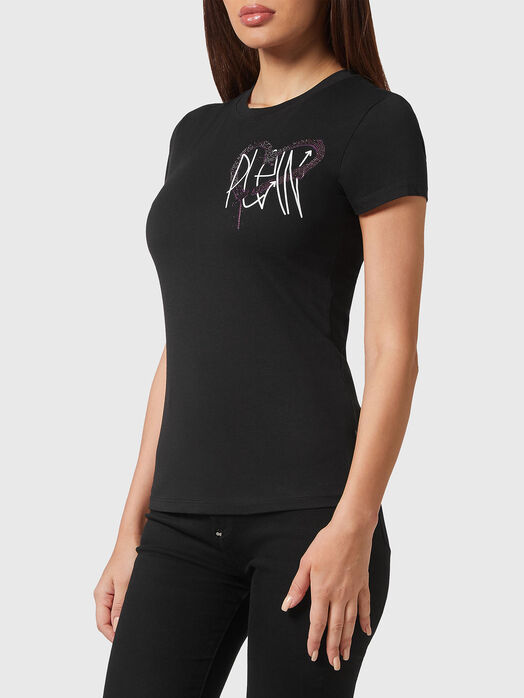 SEXY PURE black T-shirt with print and rhinestones