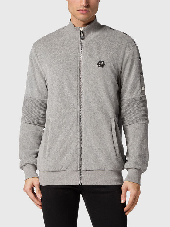 Сив суитшърт с лого патч - 1