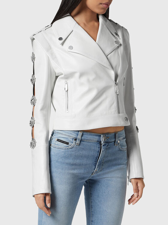 White leather jacket with brooches - 1