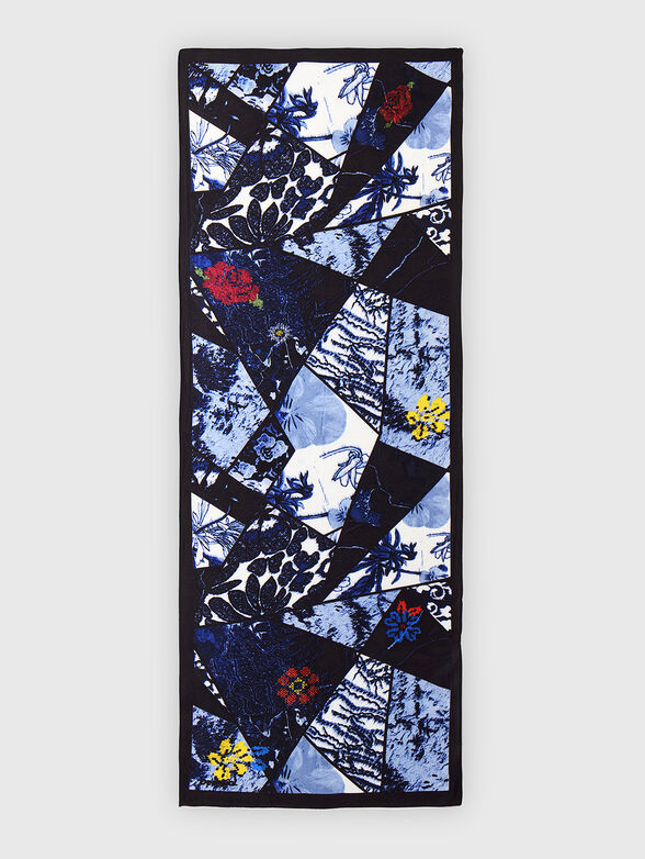 Scarf with abstract print and floral accents - 3