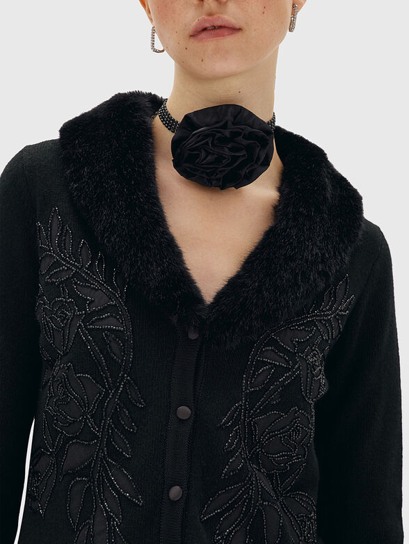 Cardigan with eco fur collar - 4