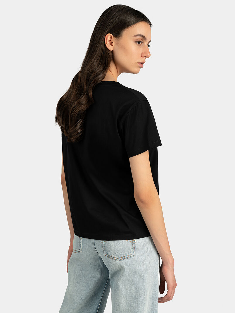 Black cotton t-shirt with print and logo embroidery - 3