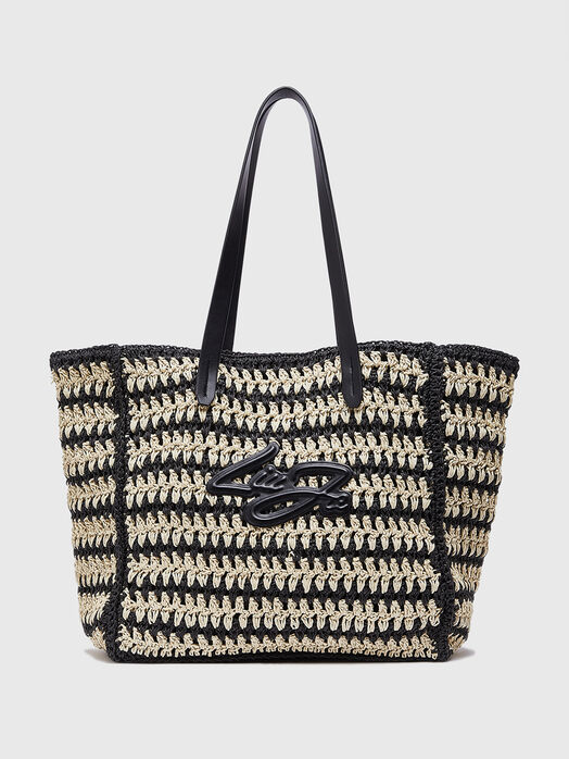 Woven bag with embossed logo