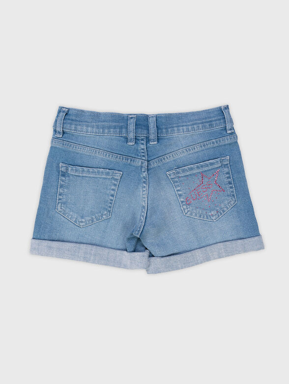 Denim shorts with rhinestone logo - 2