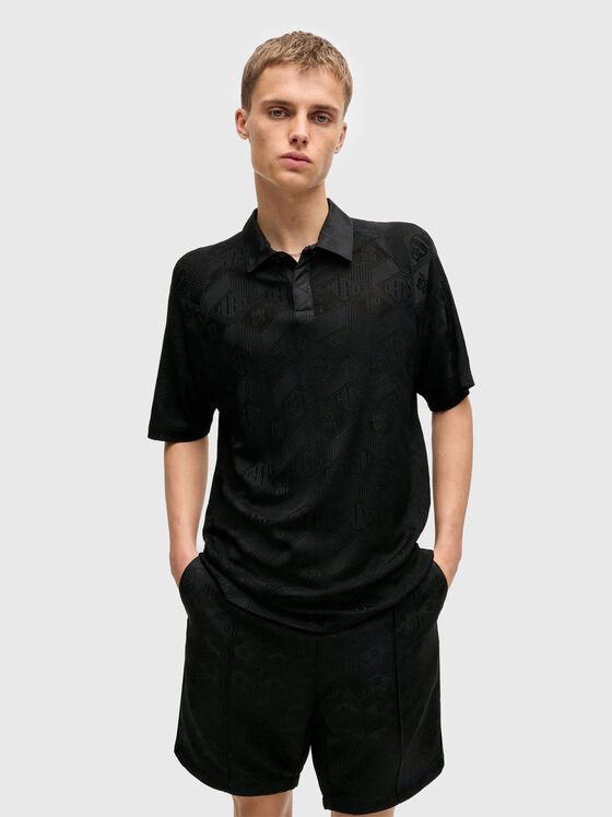 Черен поло-шърт от текстуриран жакард - 1