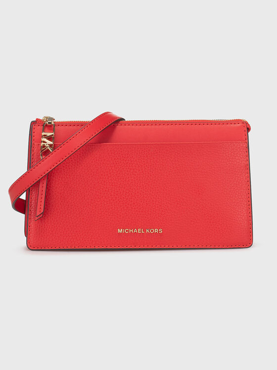 Червена кросбоди чанта със златисти детайли - 1