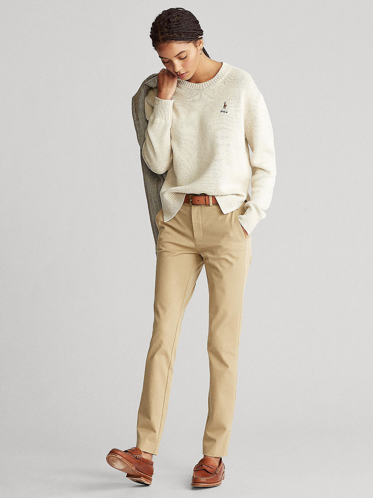 Cropped trousers in beige color brand POLO RALPH LAUREN