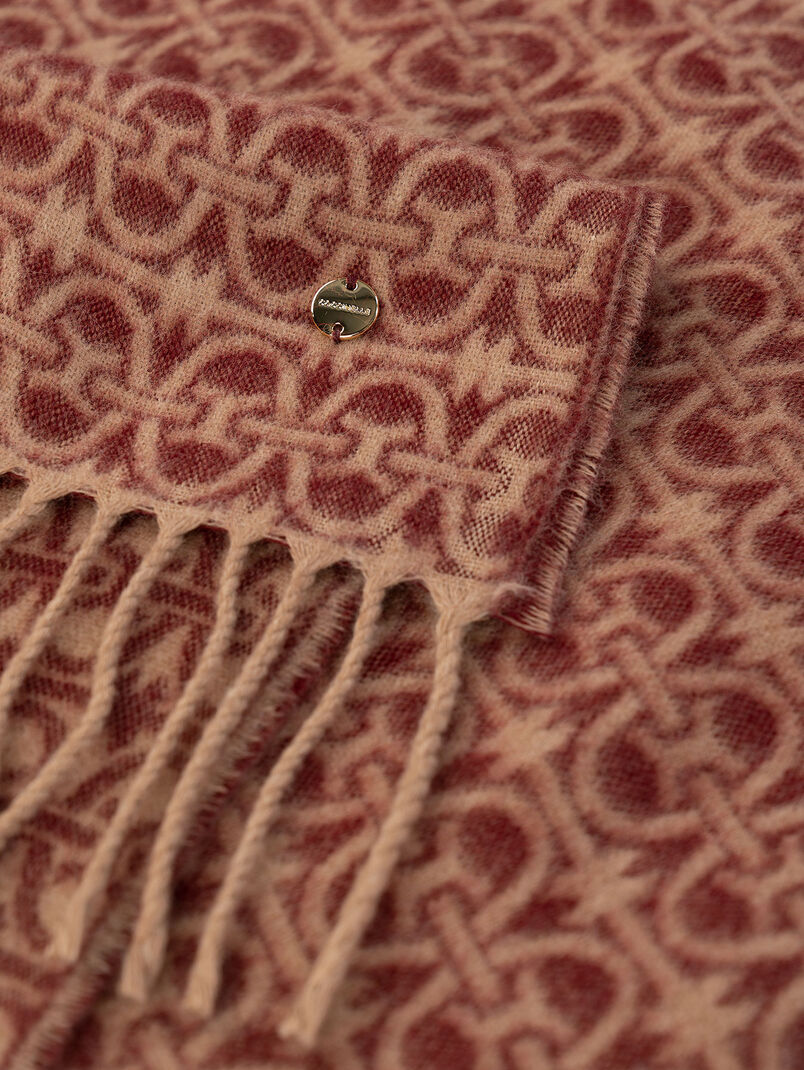 Long wool blend scarf with accent print - 3