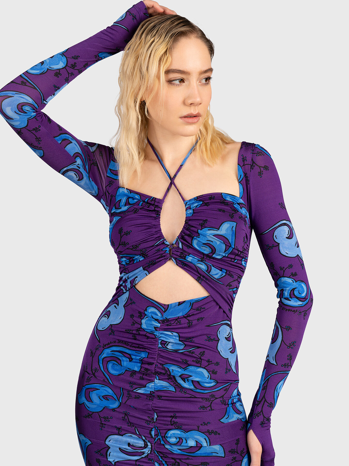 Purple dress with contrasting print brand VERSACE JEANS