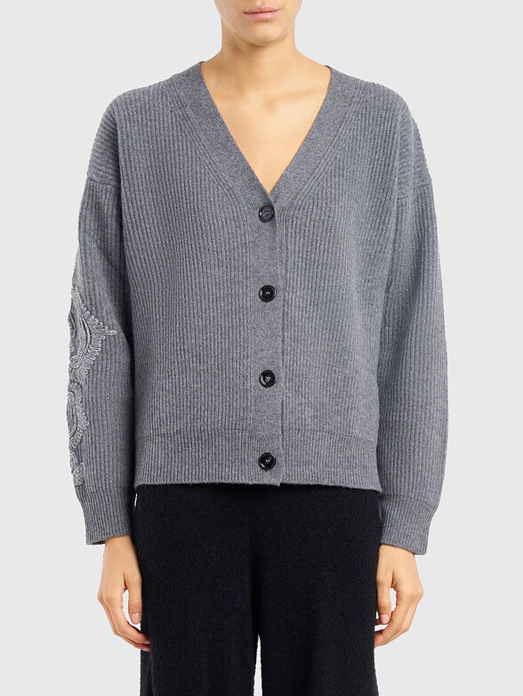 Wool cardigan with accent embroidery - 1