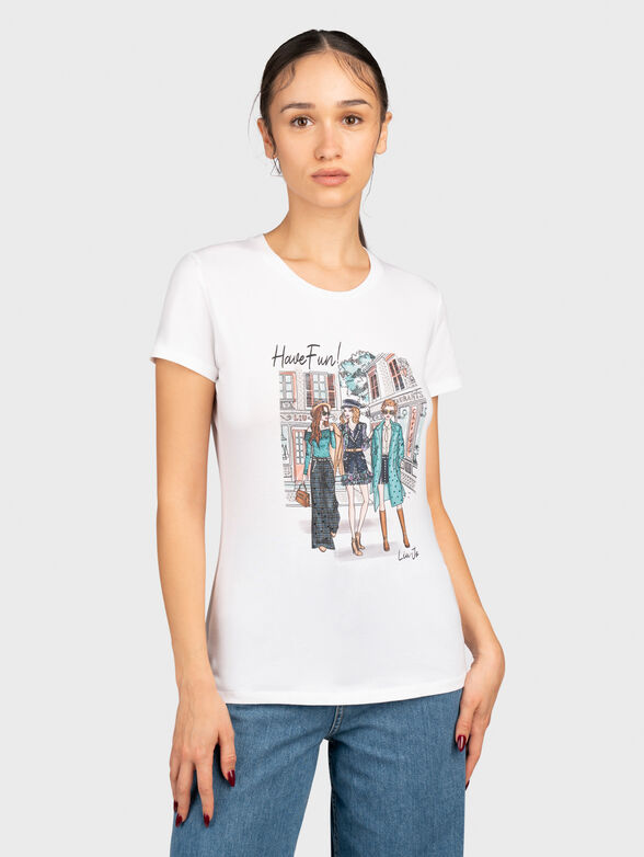 White T-shirt with multicolor print - 1