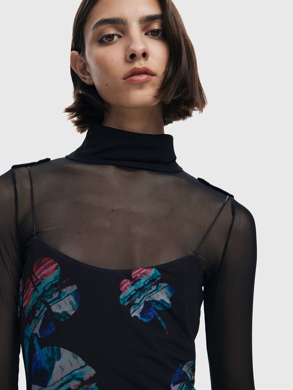 Midi dress with long sleeves and accent print - 4