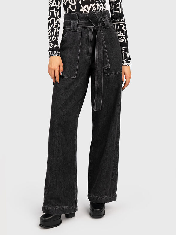 Cotton jeans with accent belt - 1