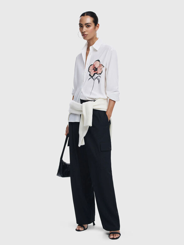 Cotton shirt with accent flower - 2