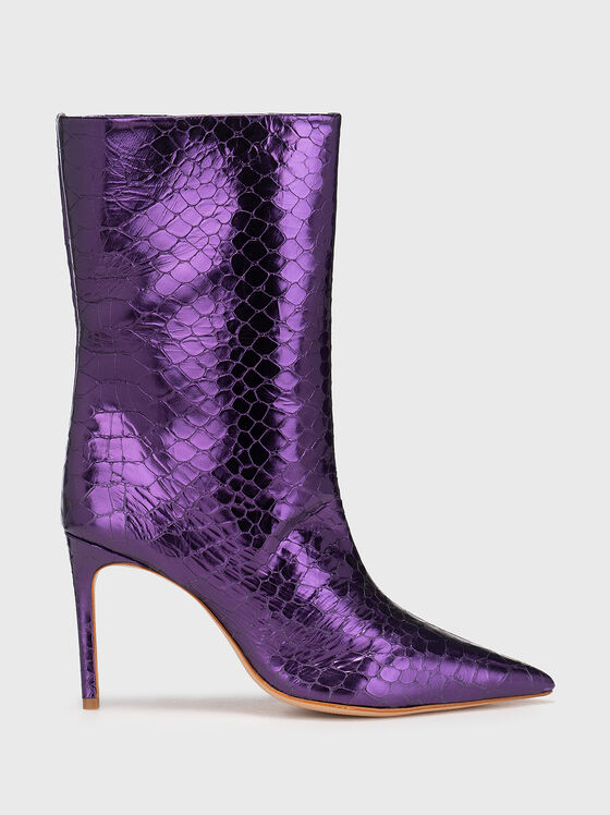 Purple leather ankle boots with metallic effect - 1